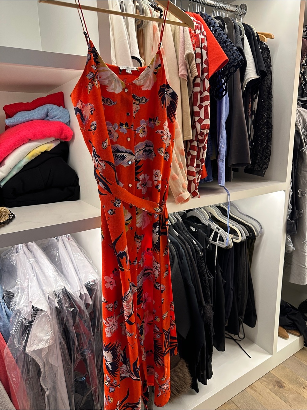 Carolina Belle Red Floral Spaghetti-Strap Maxi Dress
